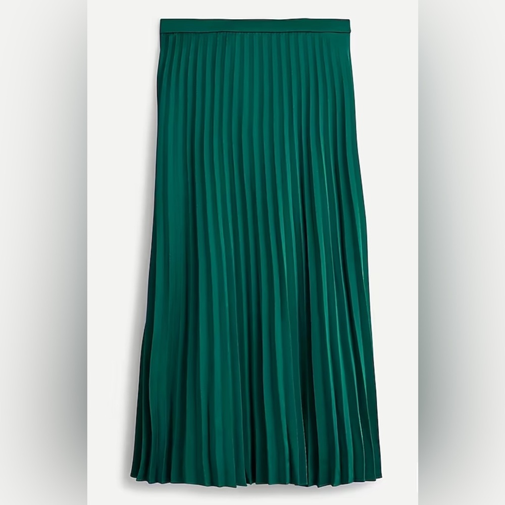 Emerald Green Satin Pleated Midi Skirt J Crew Size 10T